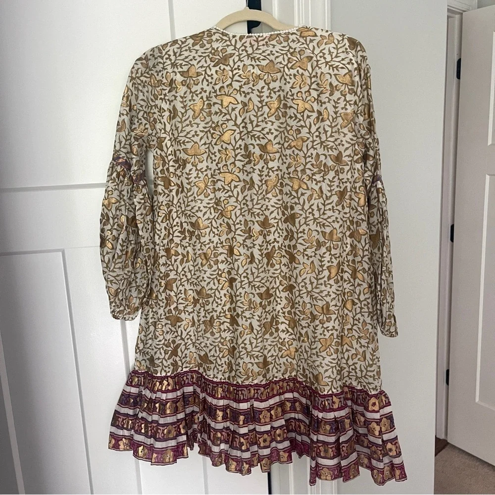 Oliphant‎ Balloon Drop Mini MARCHESA OLIVE Dress Long Sleeve Tassle Gold